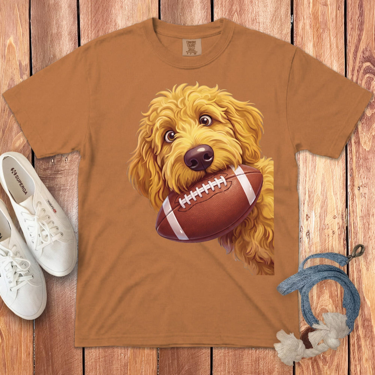 Golden Goldendoodle Football Signature T-Shirt in Yam / S by Puppy Jo