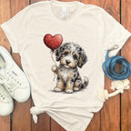 Adorable Puppy Holding Heart Balloon T-shirt Design