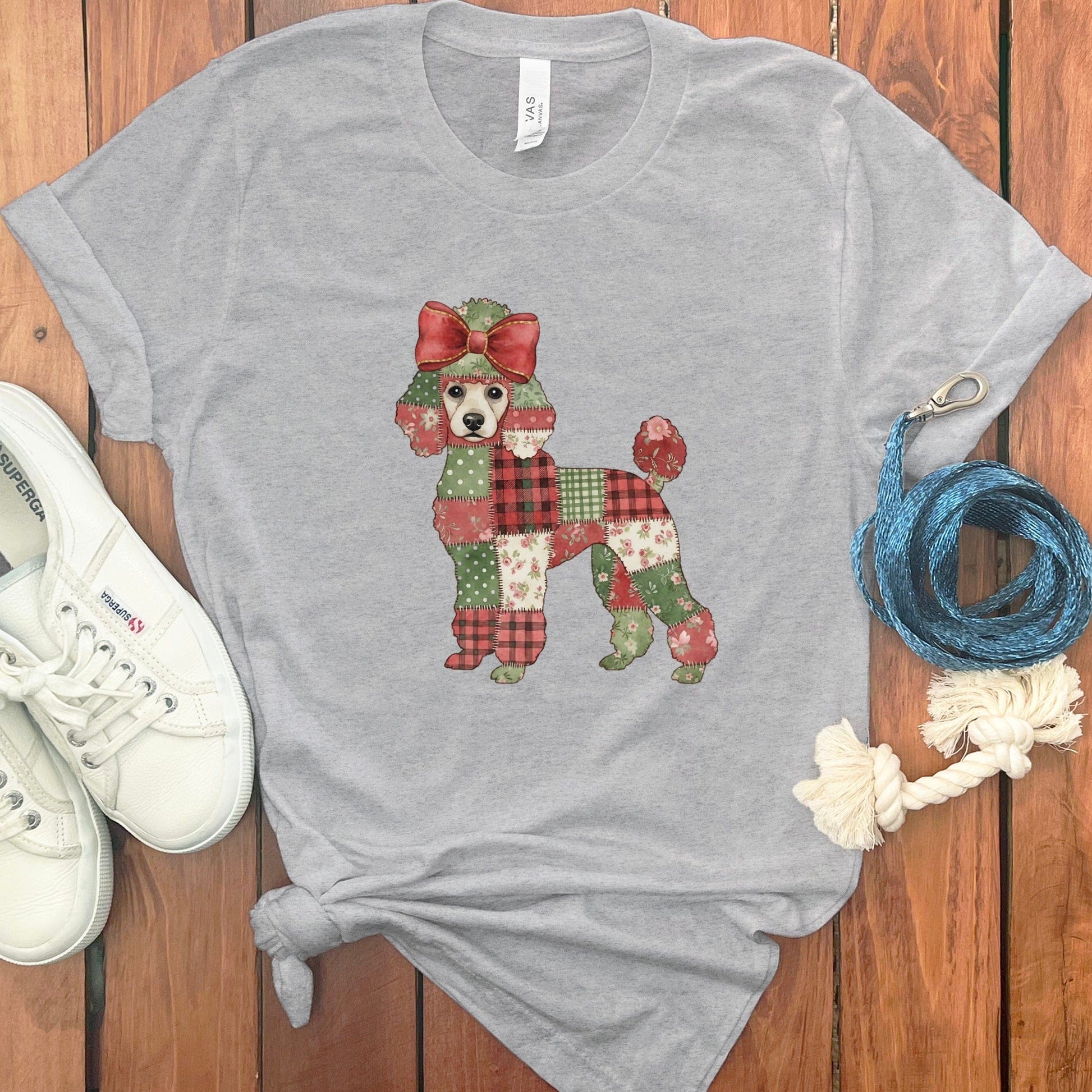 Festive Patchwork Poodle Graphic Tee Shirt product