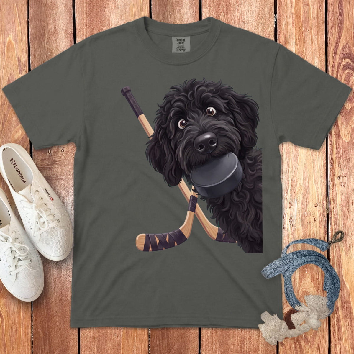 Black Goldendoodle Hockey Signature T-Shirt in Pepper / S by Puppy Jo
