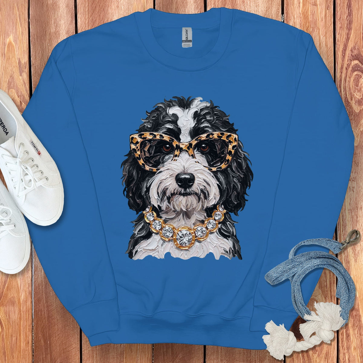 Sheepadoodle Glam Sweatshirt in Royal / S by Puppy Jo