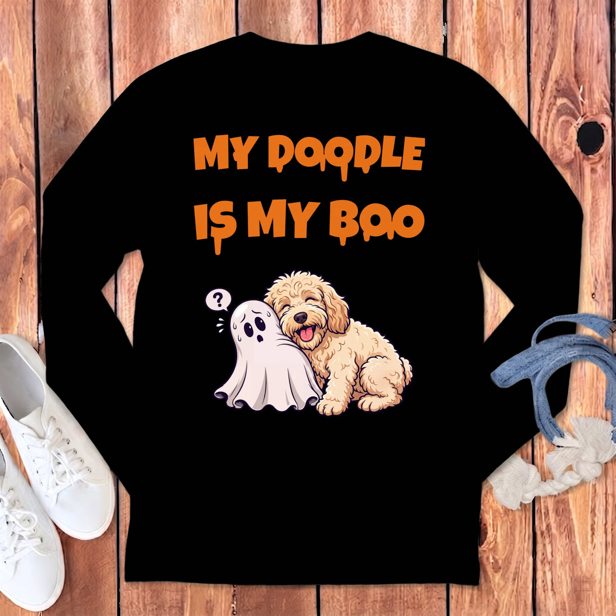 Cream Goldendoodle My Boo Long Sleeve T-Shirt in Black / S by Puppy Jo