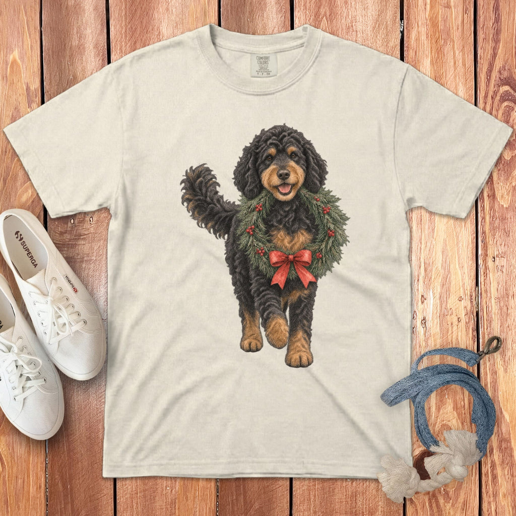 Phantom Goldendoodle Wreath Signature T-Shirt in Ivory / S by Puppy Jo