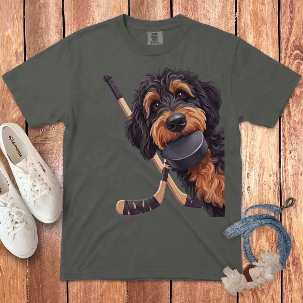 Phantom Goldendoodle Hockey Signature T-Shirt in Pepper / S by Puppy Jo