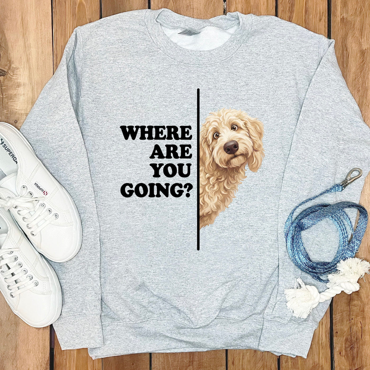 Where Going Cream Goldendoodle Sweatshirt in Sport Grey / S by Puppy Jo