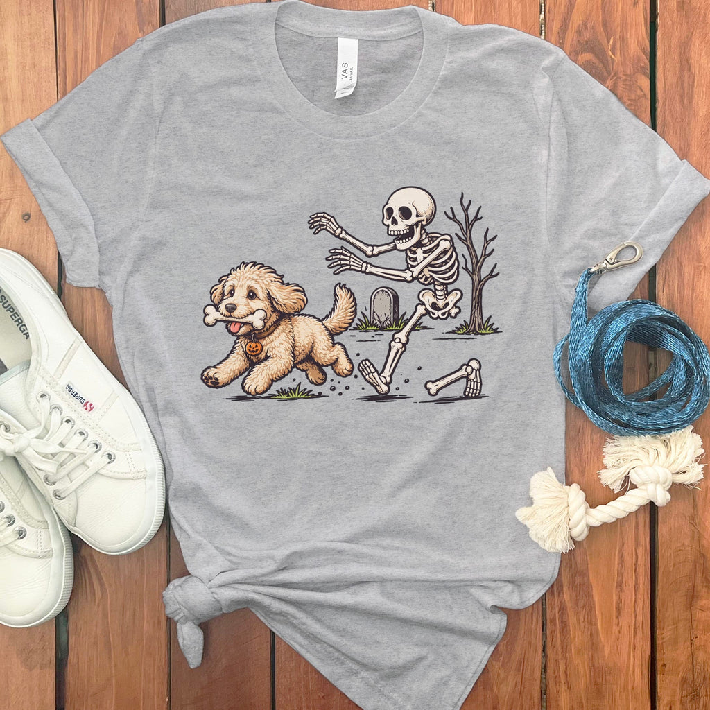Cream Goldendoodle Bone Thief T-Shirt in Athletic Heather / S by Puppy Jo