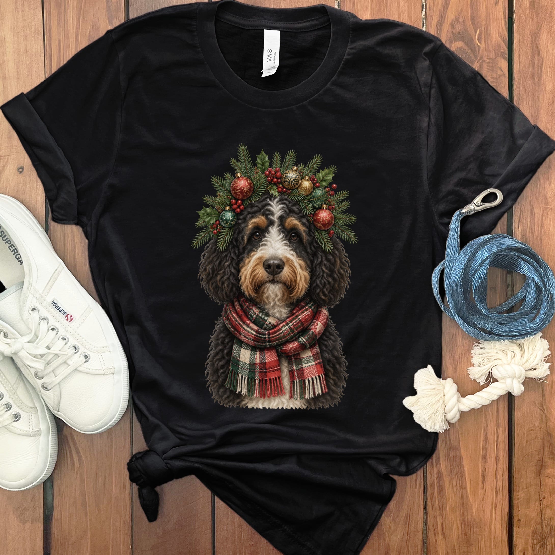 Bernedoodle Holiday Crown T-Shirt in Black / S by Puppy Jo