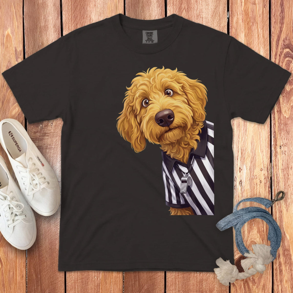 Golden Goldendoodle Football Referee Signature T-Shirt in Graphite / S by Puppy Jo