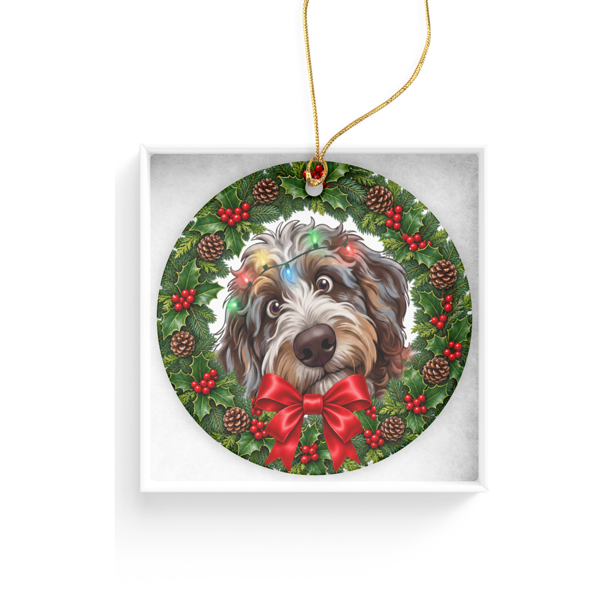 Peeking Aussiedoodle Holiday Ornament