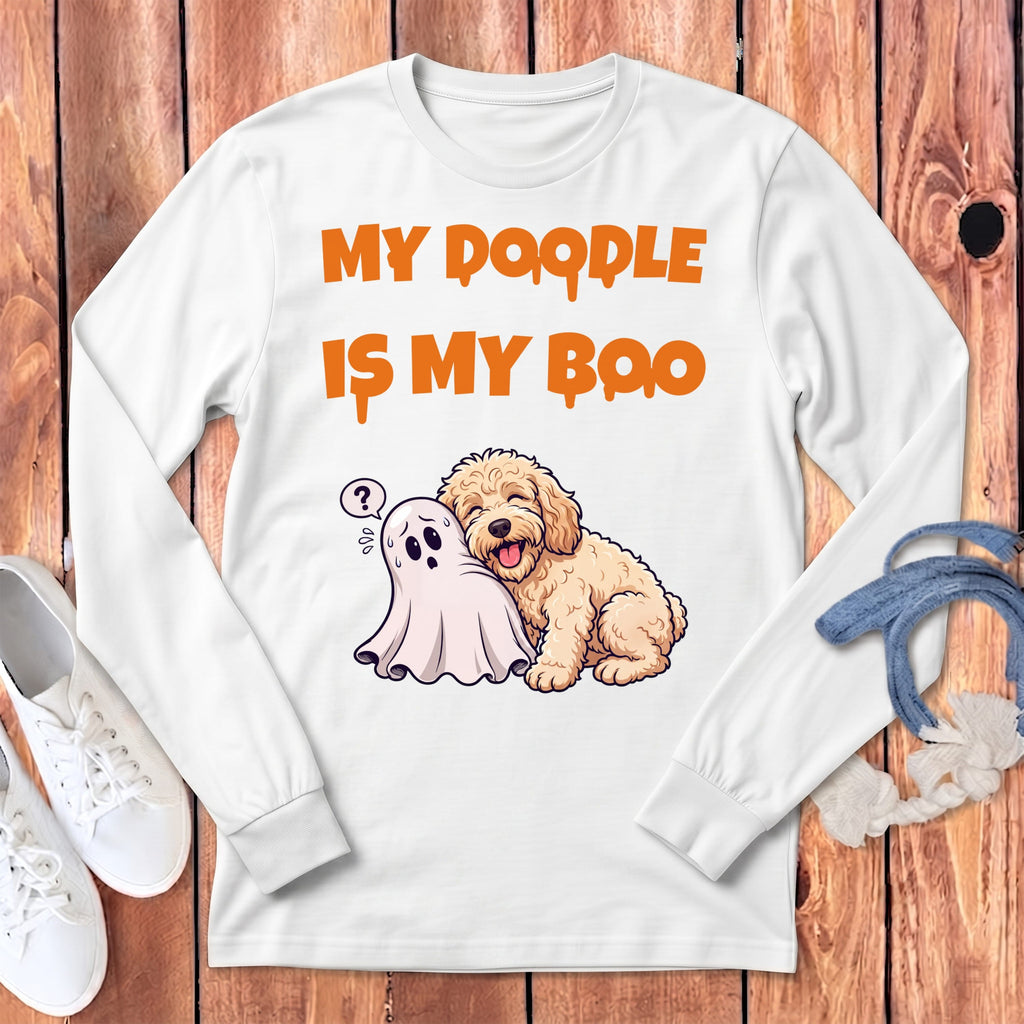 Cream Goldendoodle My Boo Long Sleeve T-Shirt in White / S by Puppy Jo