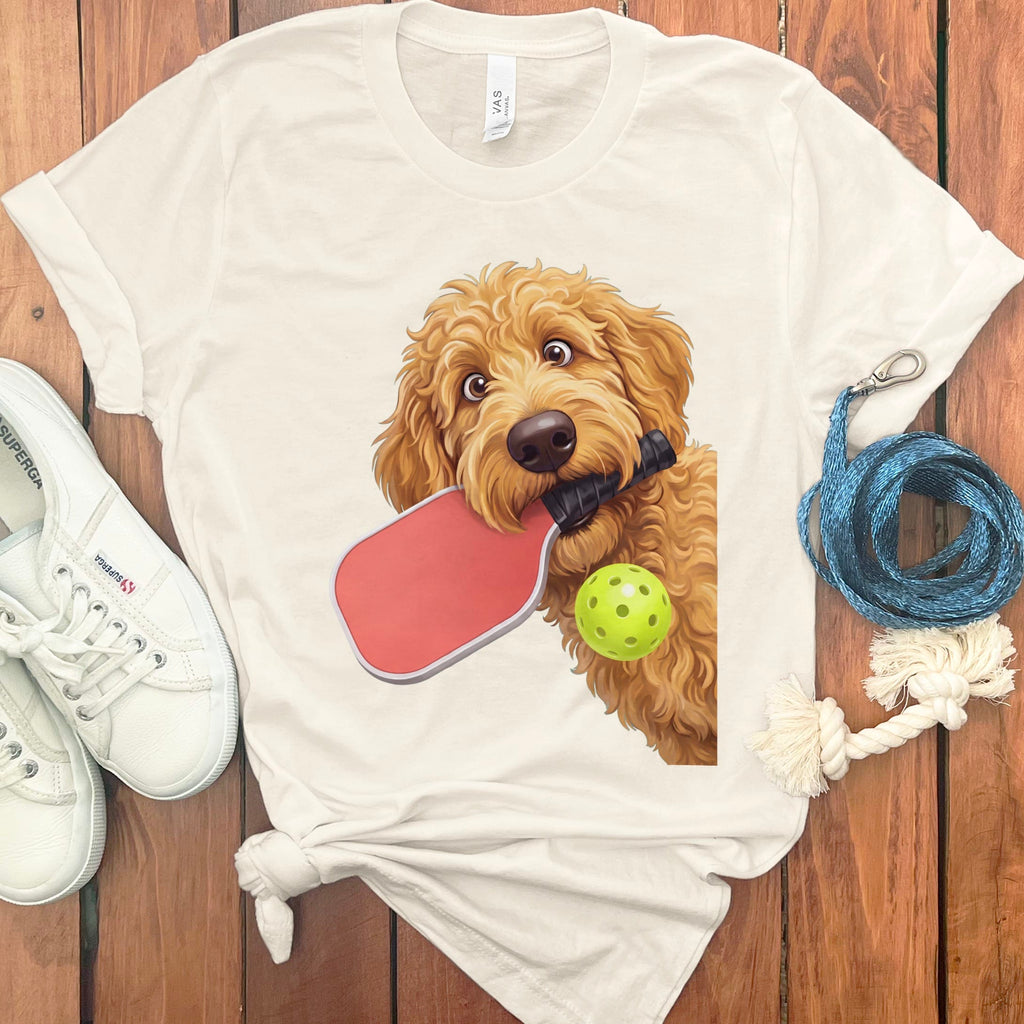 Golden Goldendoodle Pickleball T-Shirt in Natural / S by Puppy Jo