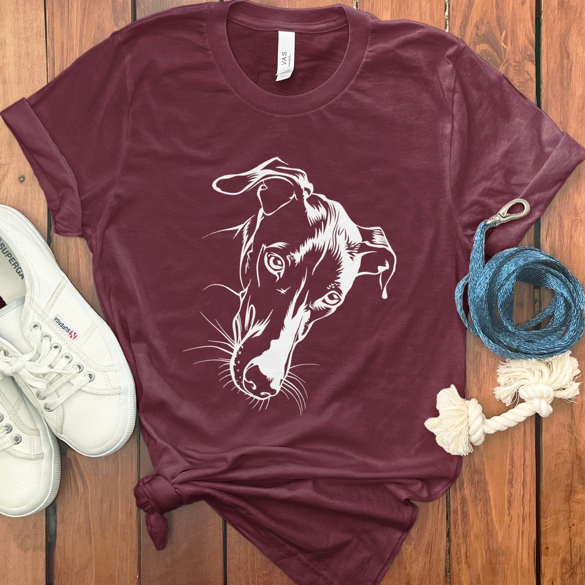 Adorable Dog Illustration on Maroon T Shirt product