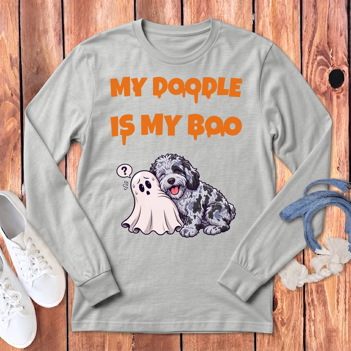 Merle Goldendoodle My Boo Long Sleeve T-Shirt in Athletic Heather / S by Puppy Jo