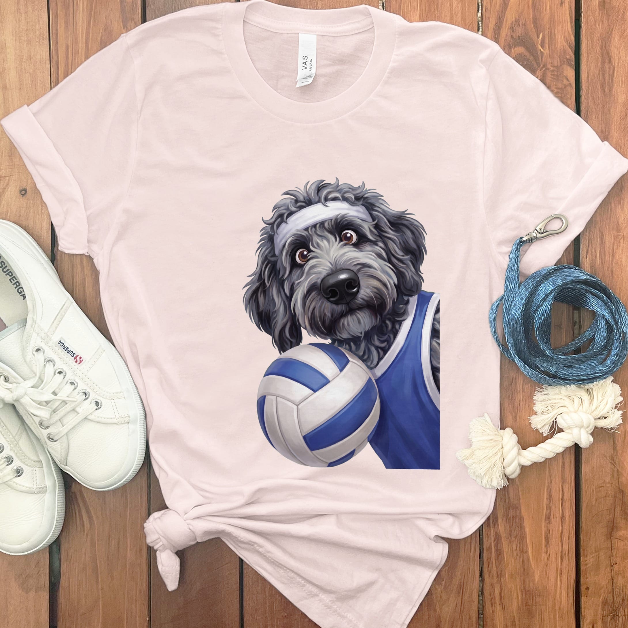 Merle Goldendoodle Volleyball Player T-Shirt in Soft Pink / S by Puppy Jo