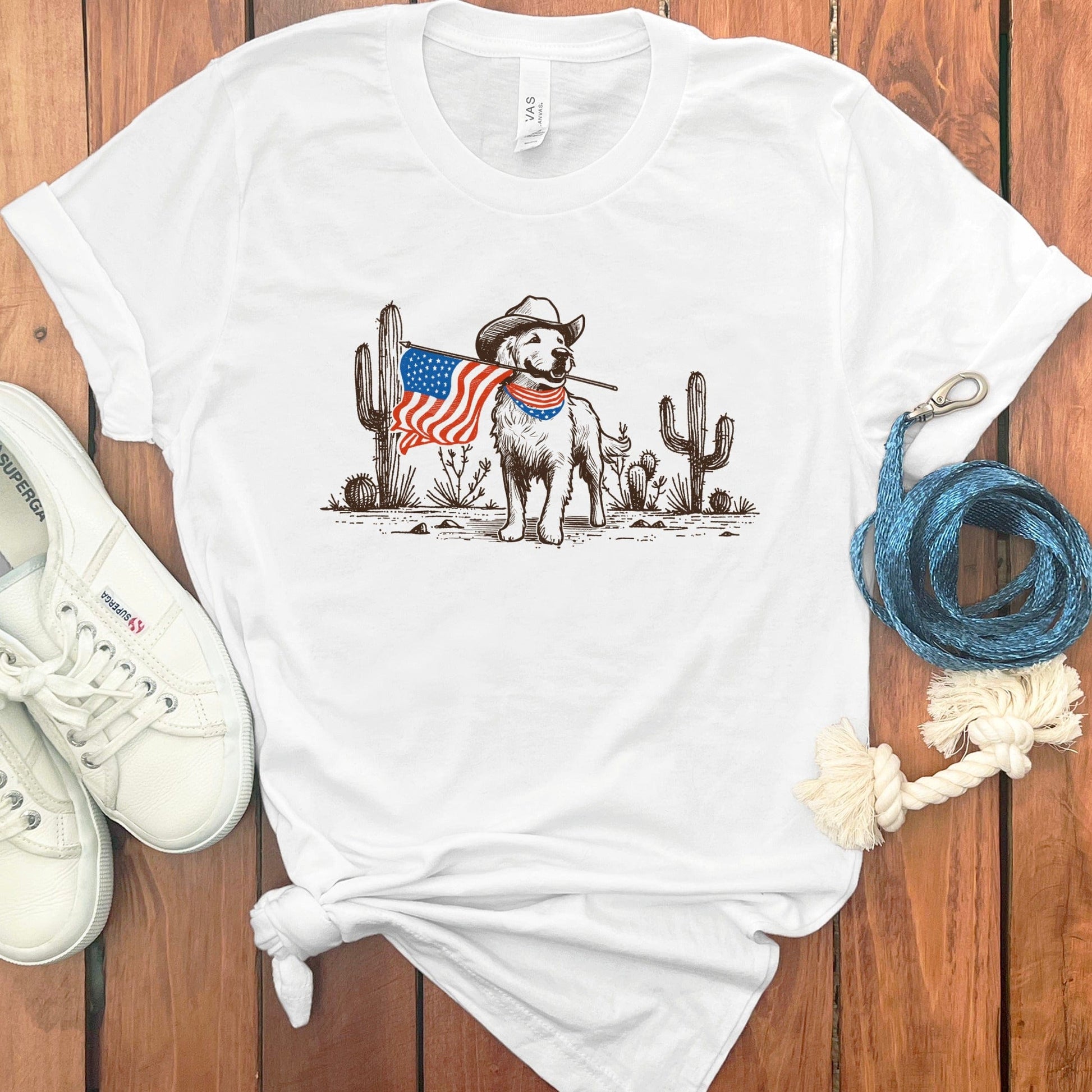 Patriotic Dog with American Flag Graphic T-shirt Product