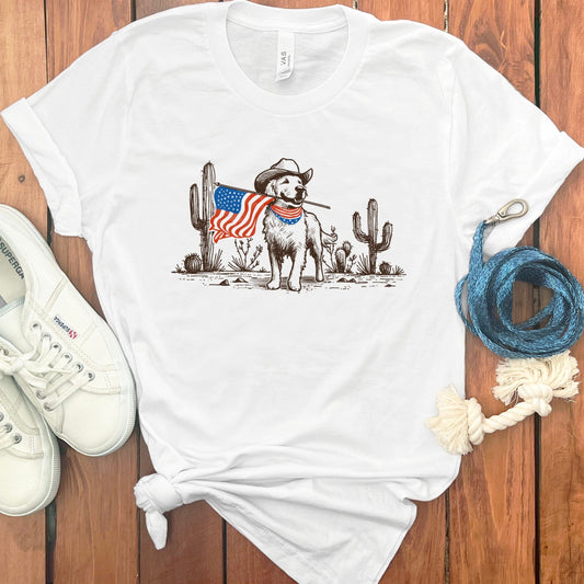 Patriotic Dog with American Flag Graphic T-shirt Product