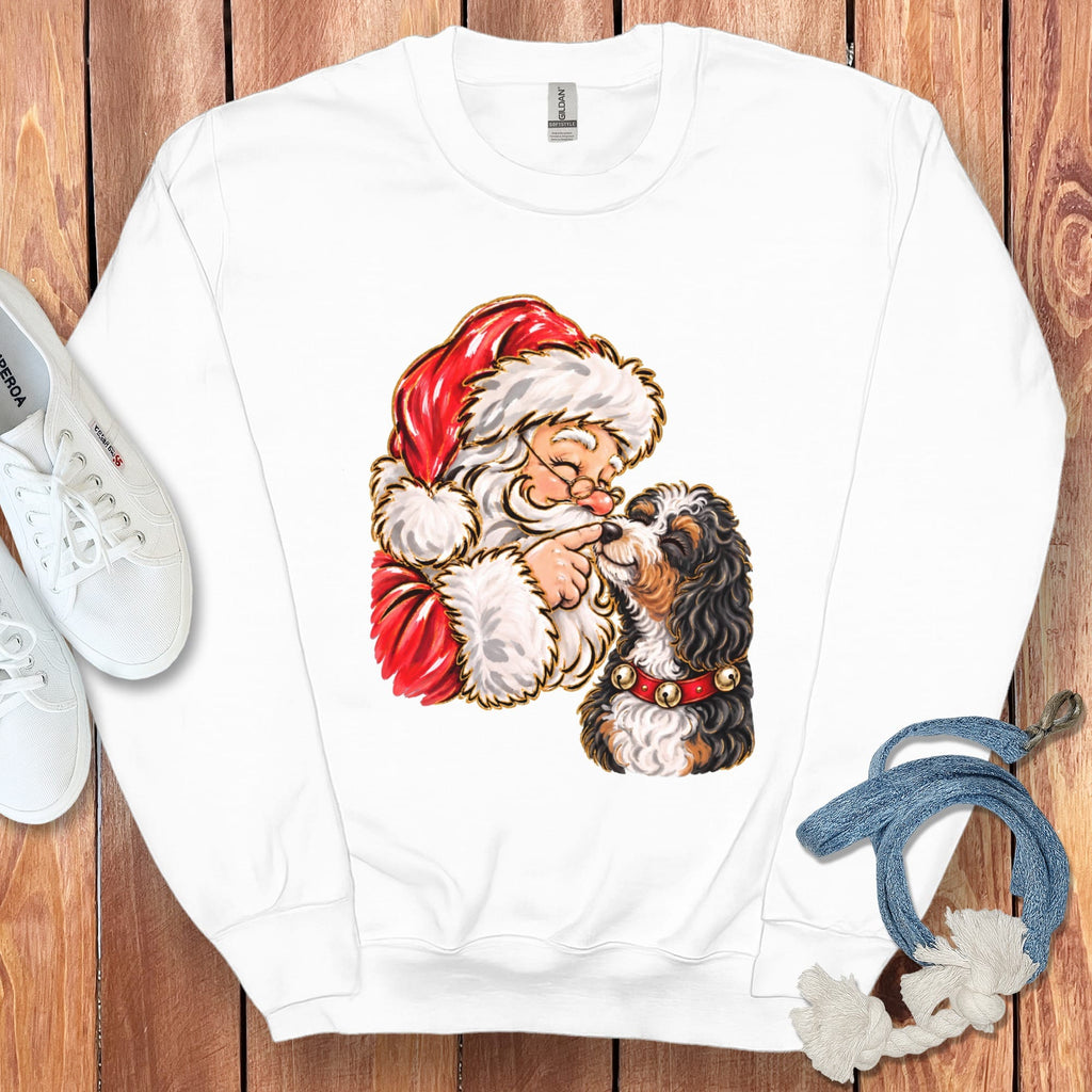 Bernedoodle Santa Kiss Sweatshirt in White / S by Puppy Jo