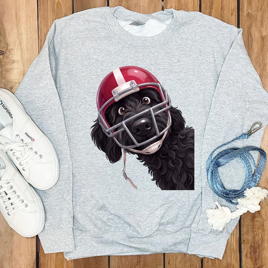 Black Goldendoodle Football Helmet Sweatshirt in Sport Grey / S by Puppy Jo