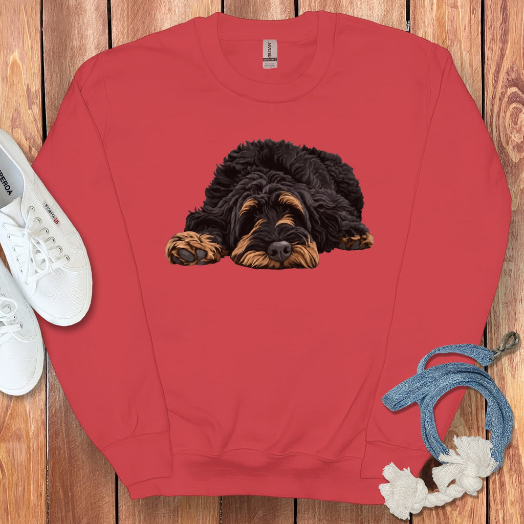 Phantom Goldendoodle Snoozing Sweatshirt in Red / S by Puppy Jo