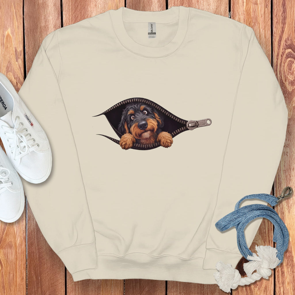 Phantom Goldendoodle Peeking Zipper Sweatshirt in Sand / S by Puppy Jo
