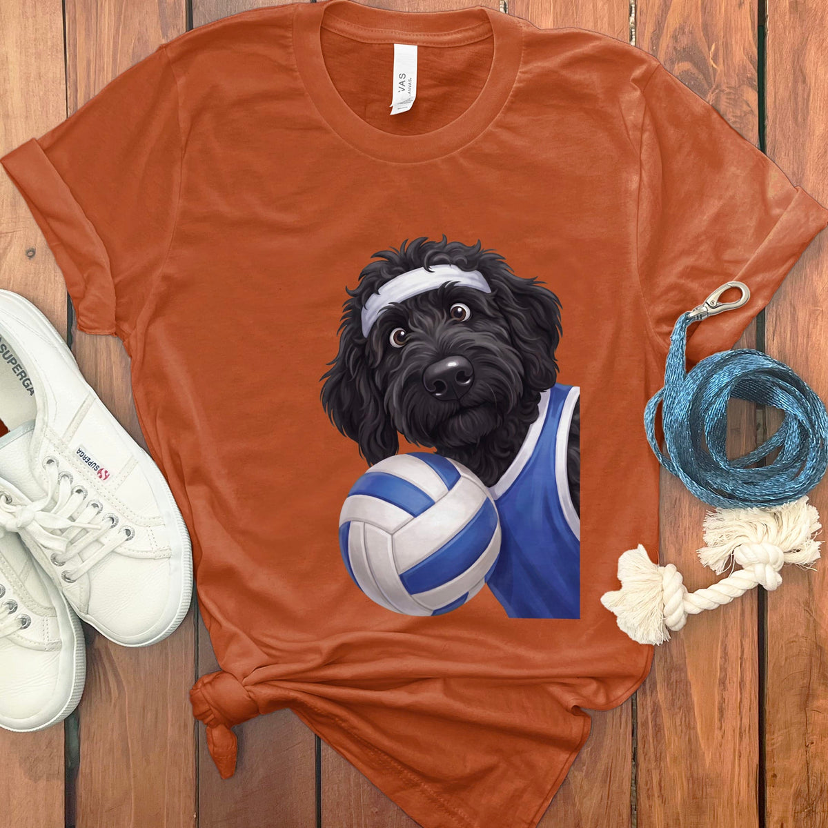 Black Goldendoodle Volleyball Player T-Shirt in Autumn / S by Puppy Jo