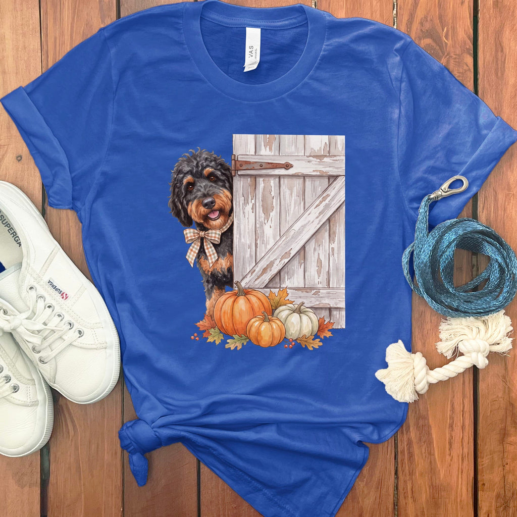 Phantom Goldendoodle Barn Peeking T-Shirt in True Royal / S by Puppy Jo