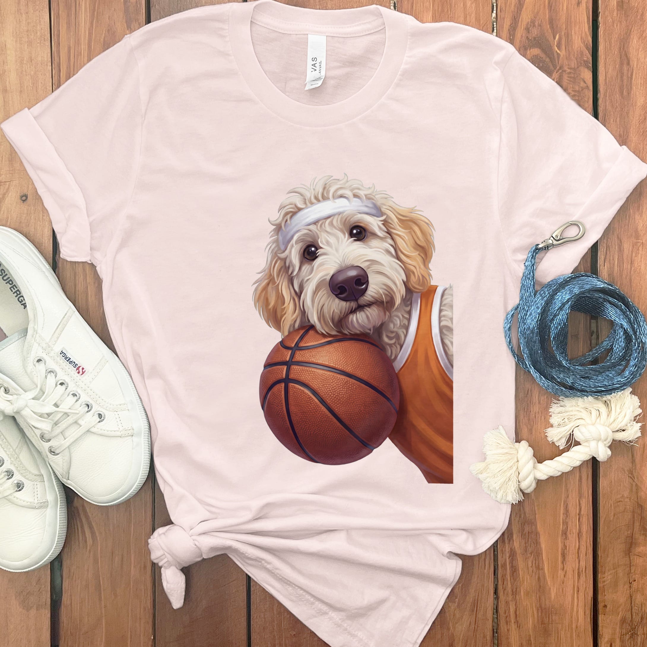 Maltipoo Basketball Player T-Shirt in Soft Pink / S by Puppy Jo