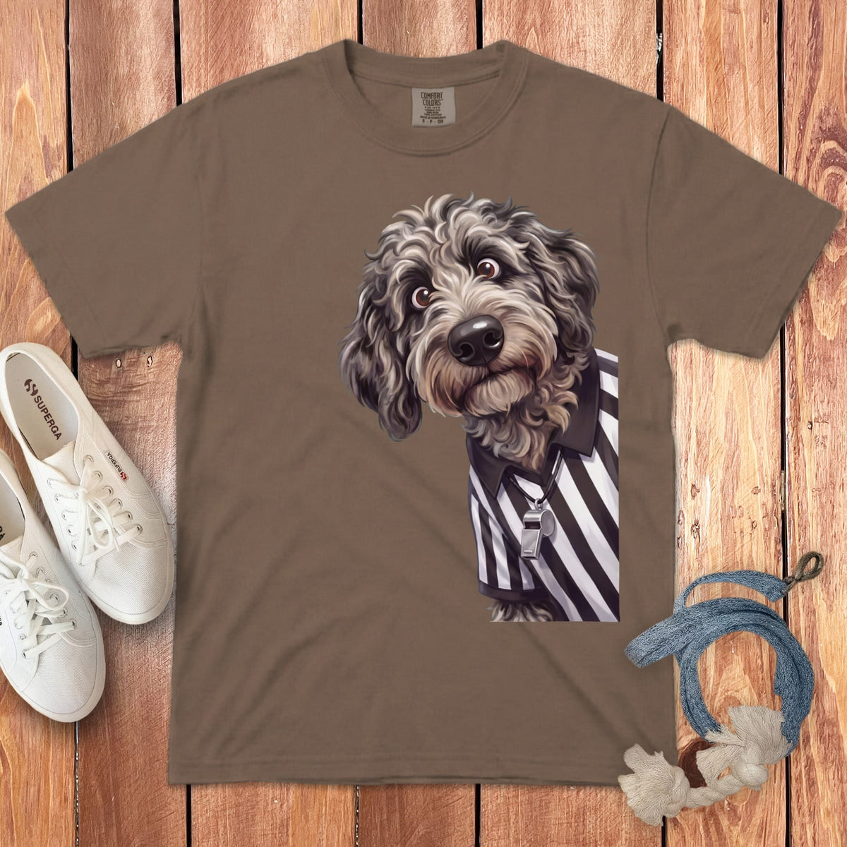 Merle Goldendoodle Football Referee Signature T-Shirt in Espresso / S by Puppy Jo