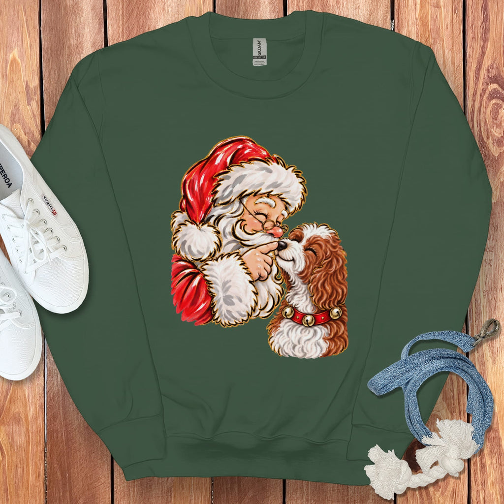 Cavapoo Santa Kiss Sweatshirt in Forest Green / S by Puppy Jo