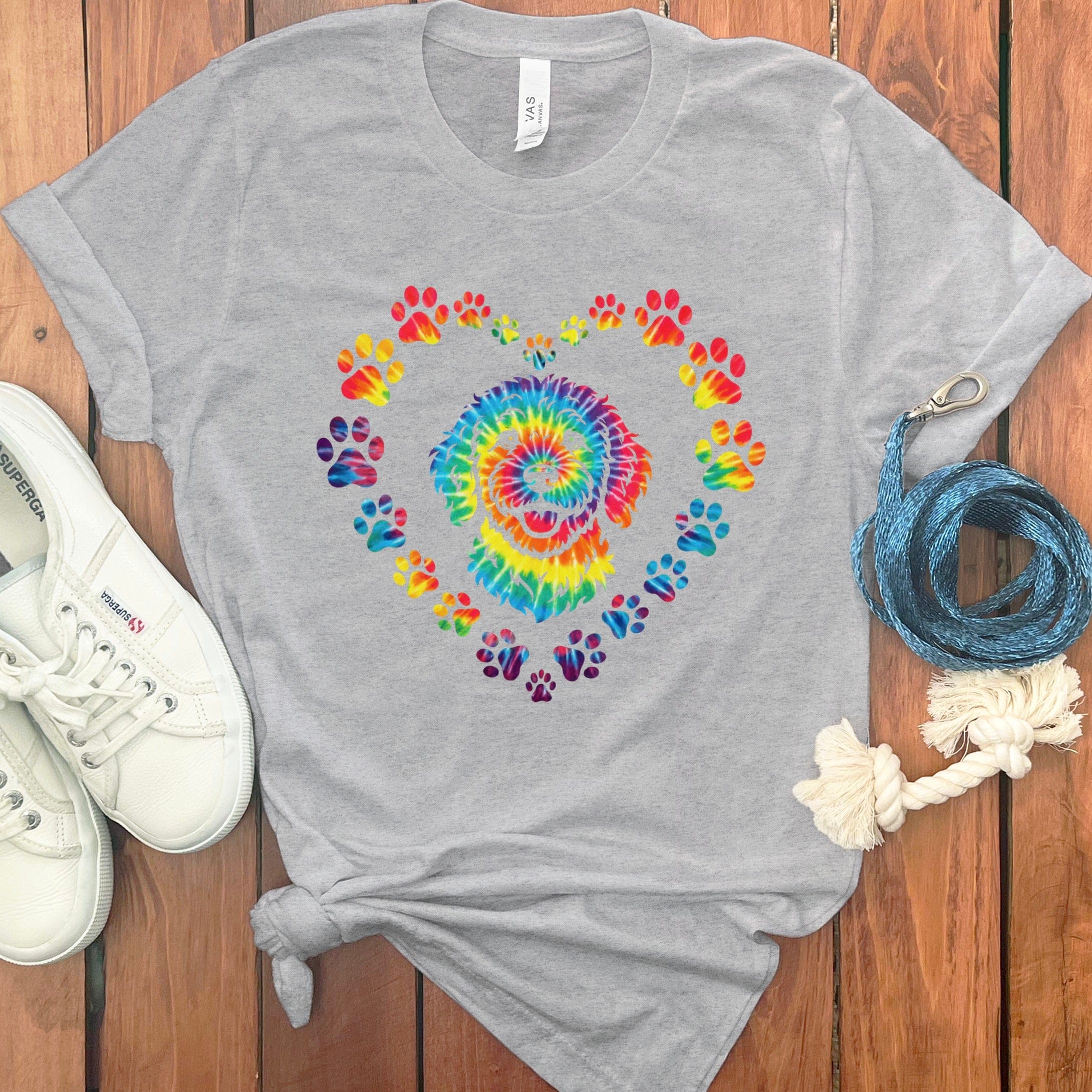 Heart Tie Dye Paw Print Graphic Tee Shirt