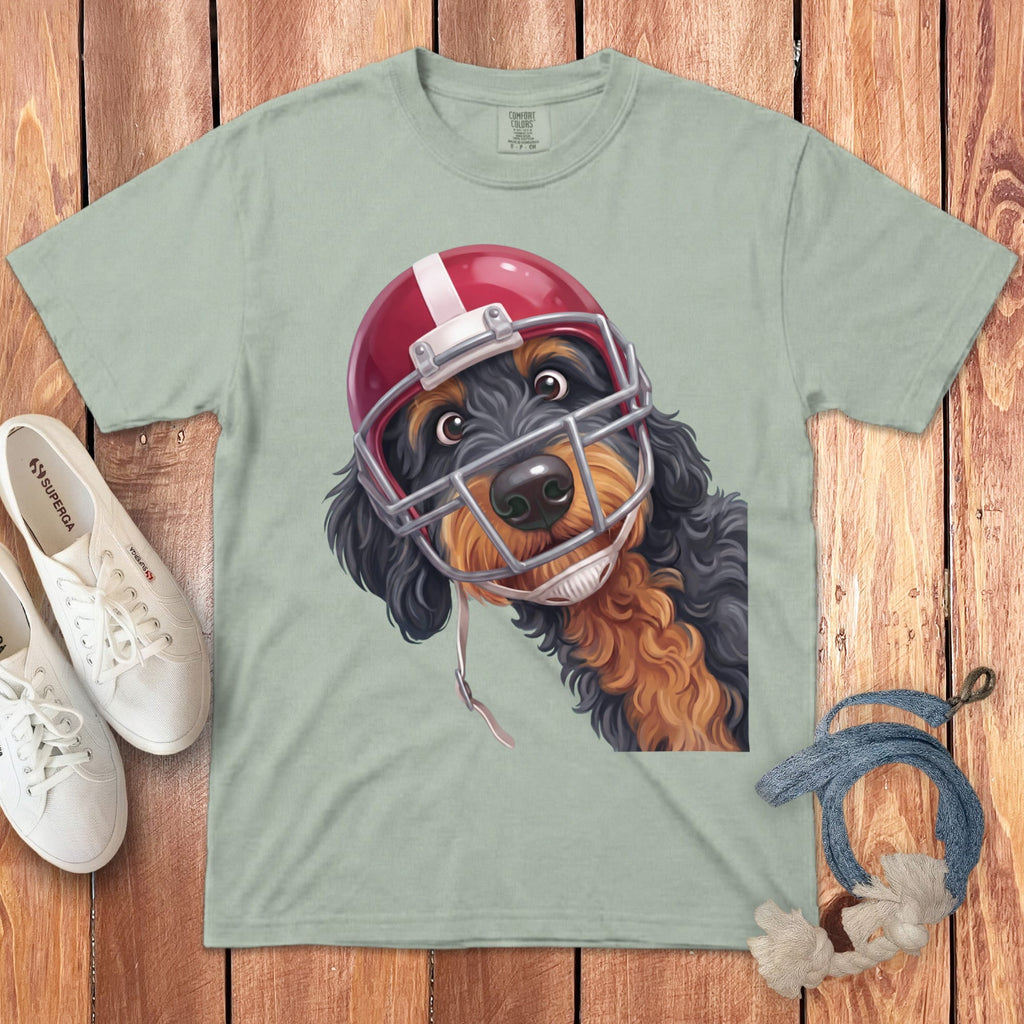 Phantom Goldendoodle Football Helmet Signature T-Shirt in Bay / S by Puppy Jo