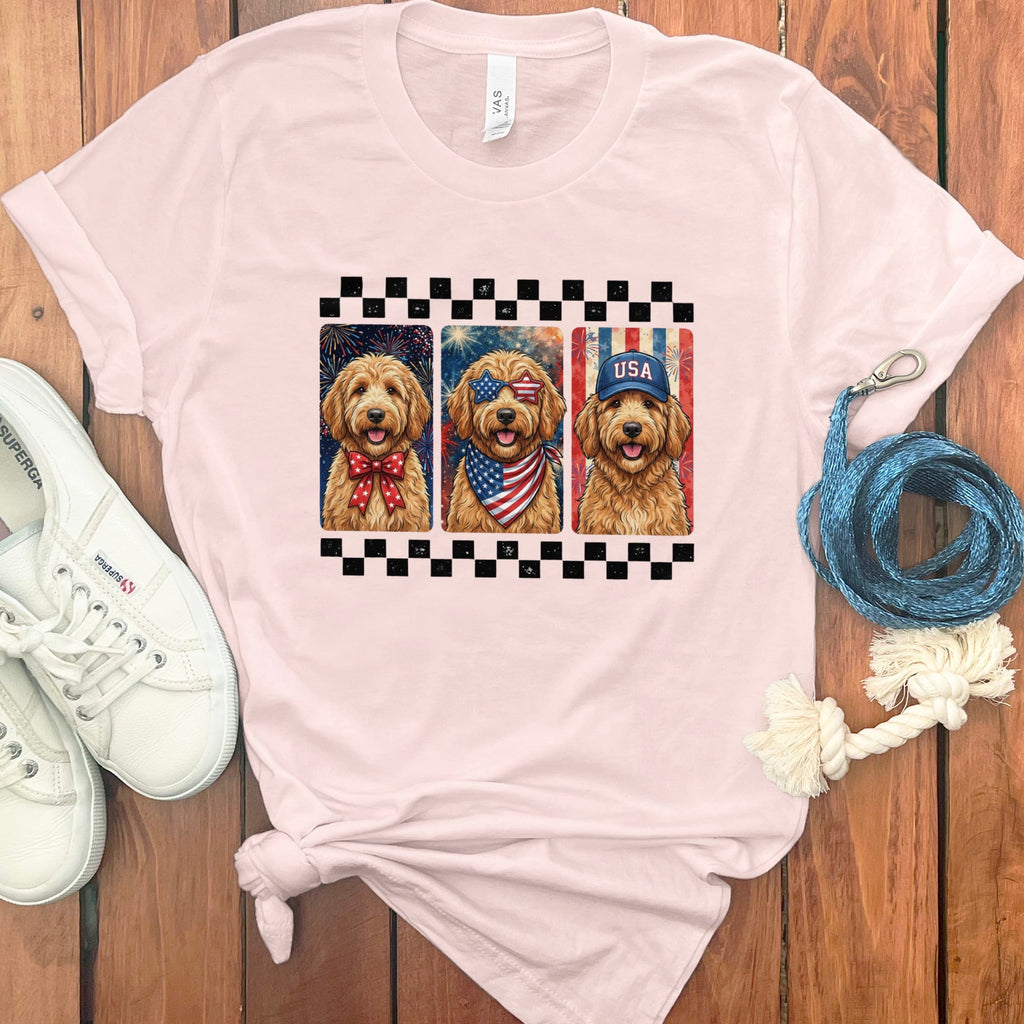 Retro Patriotic Doodles T-Shirt in Soft Pink / S by Puppy Jo