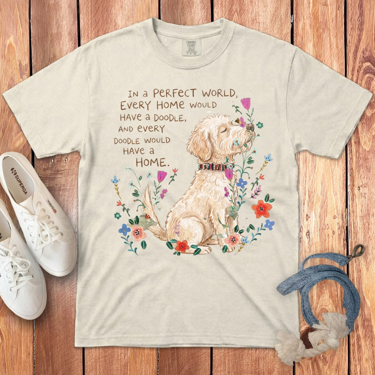 Perfect World Cream Goldendoodle Signature T-Shirt in Ivory / S by Puppy Jo