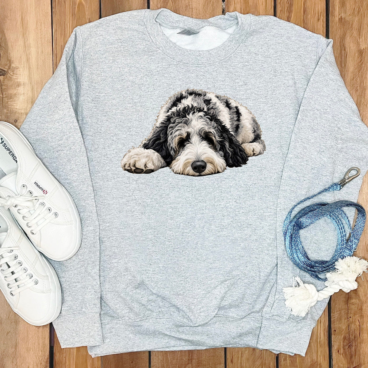 Merle Goldendoodle Snoozing Sweatshirt in Sport Grey / S by Puppy Jo