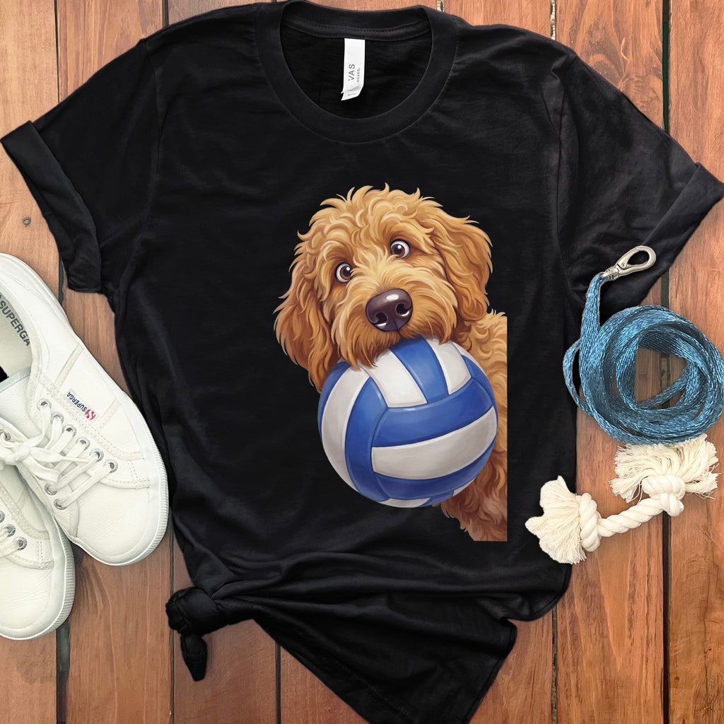 Apricot Goldendoodle Volleyball T-Shirt in Black / S by Puppy Jo