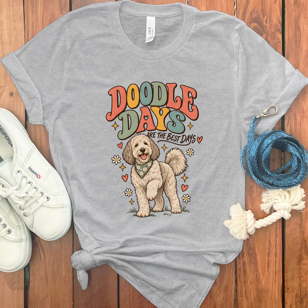 Grey t-shirt with "Doodle Days Are The Best Days" and doodle dog graphic.