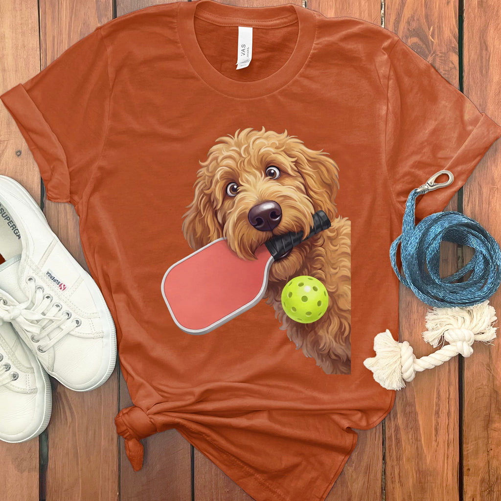 Apricot Goldendoodle Pickleball T-Shirt in Autumn / S by Puppy Jo