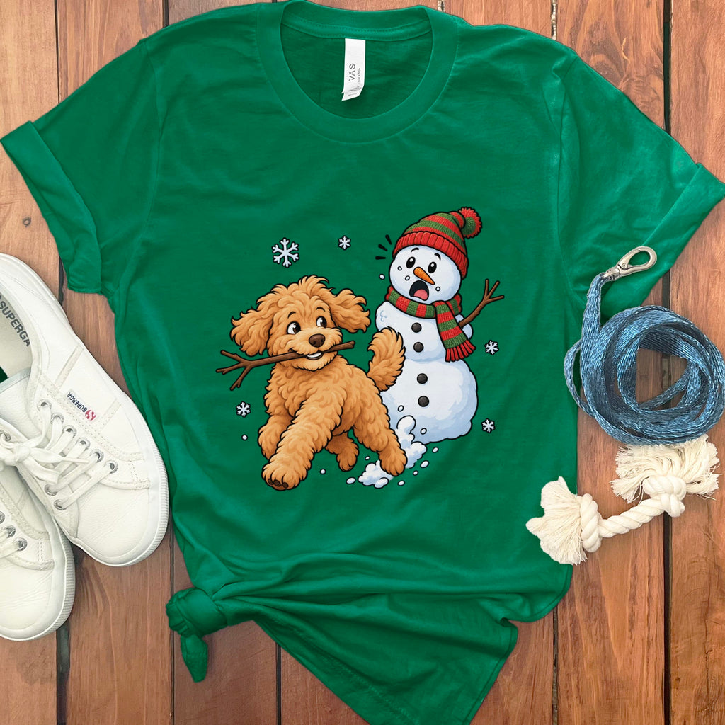 Golden Goldendoodle Snowman T-Shirt in Kelly / S by Puppy Jo