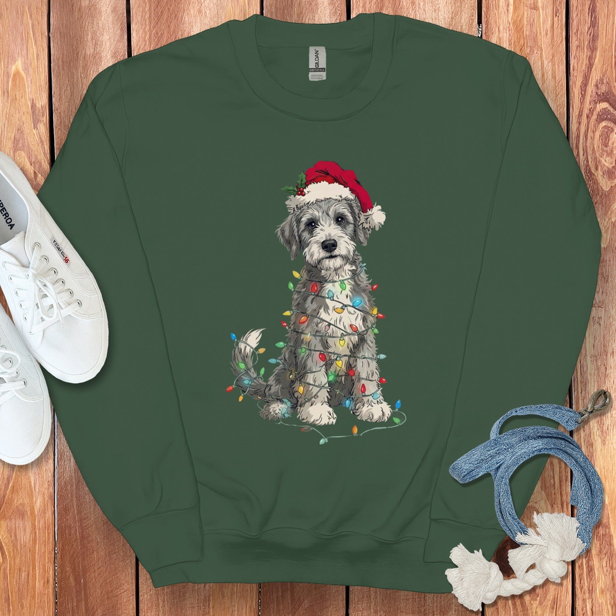 Adorable Dog with Christmas Lights Sweatshirt