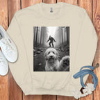 Bigfoot in Forest with Dog Graphic Print Top
