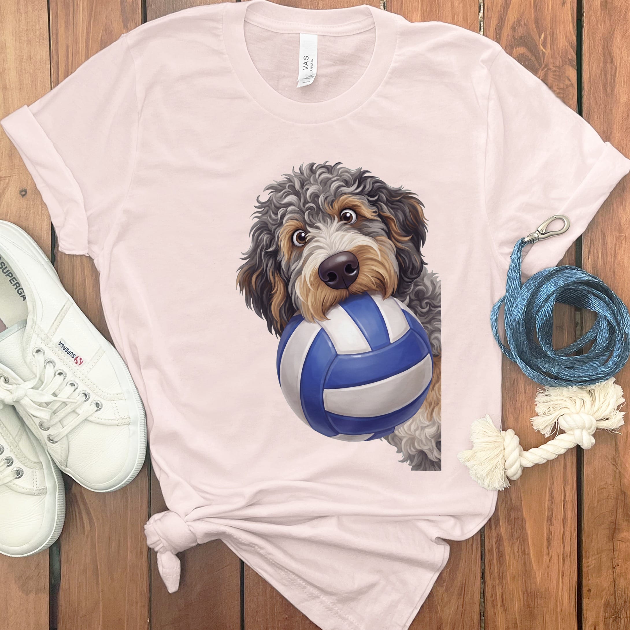 Aussiedoodle Volleyball T-Shirt in Soft Pink / S by Puppy Jo