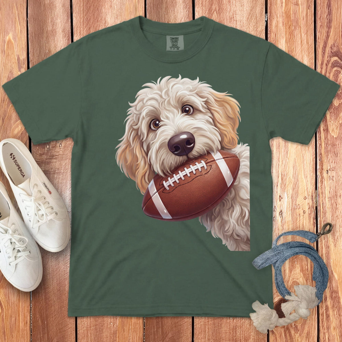 Maltipoo Football Signature T-Shirt in Blue Spruce / S by Puppy Jo