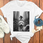 Dog and Person in Forest Photo Print Shirt