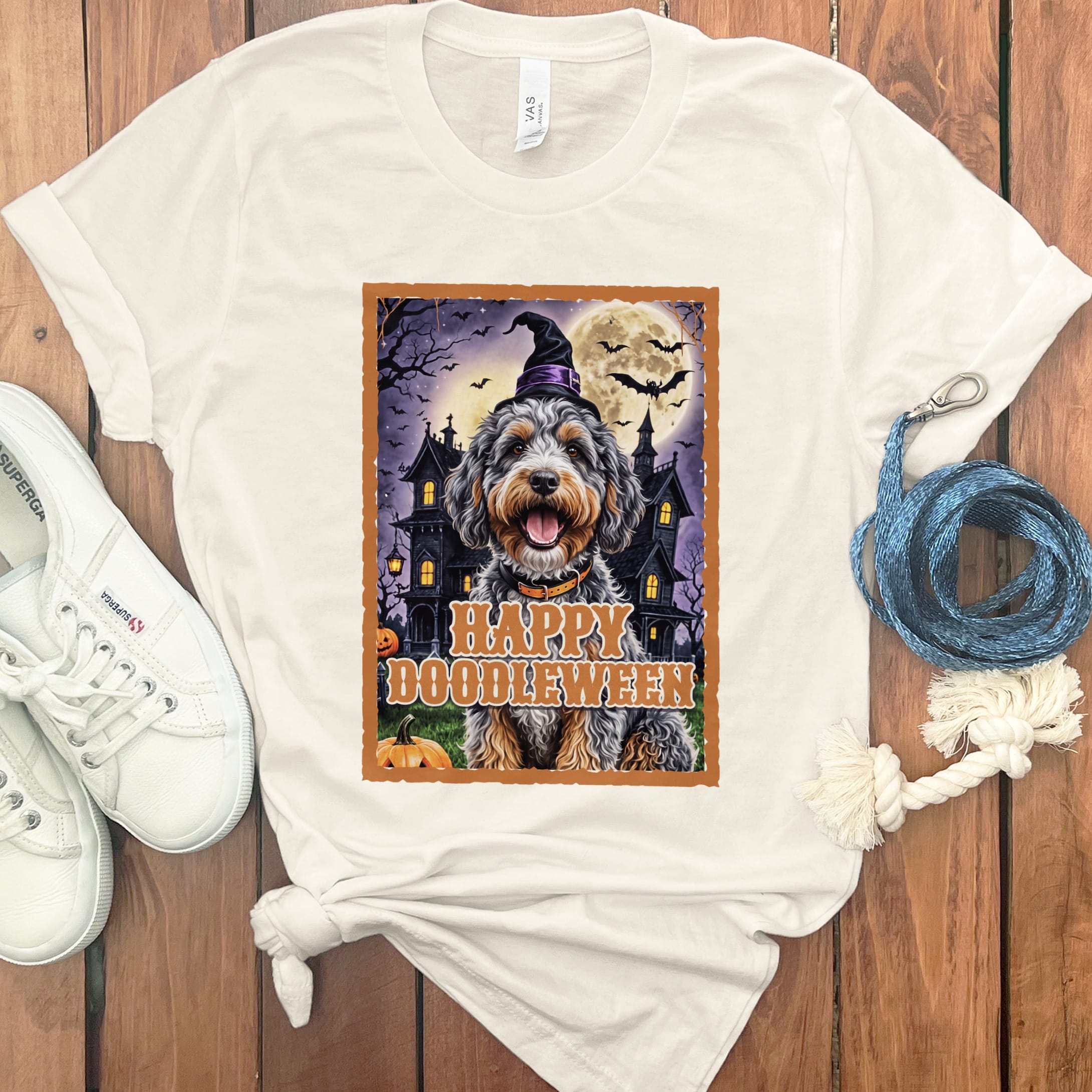Aussiedoodle Happy Doodleween T-Shirt in S / Natural by Puppy Jo
