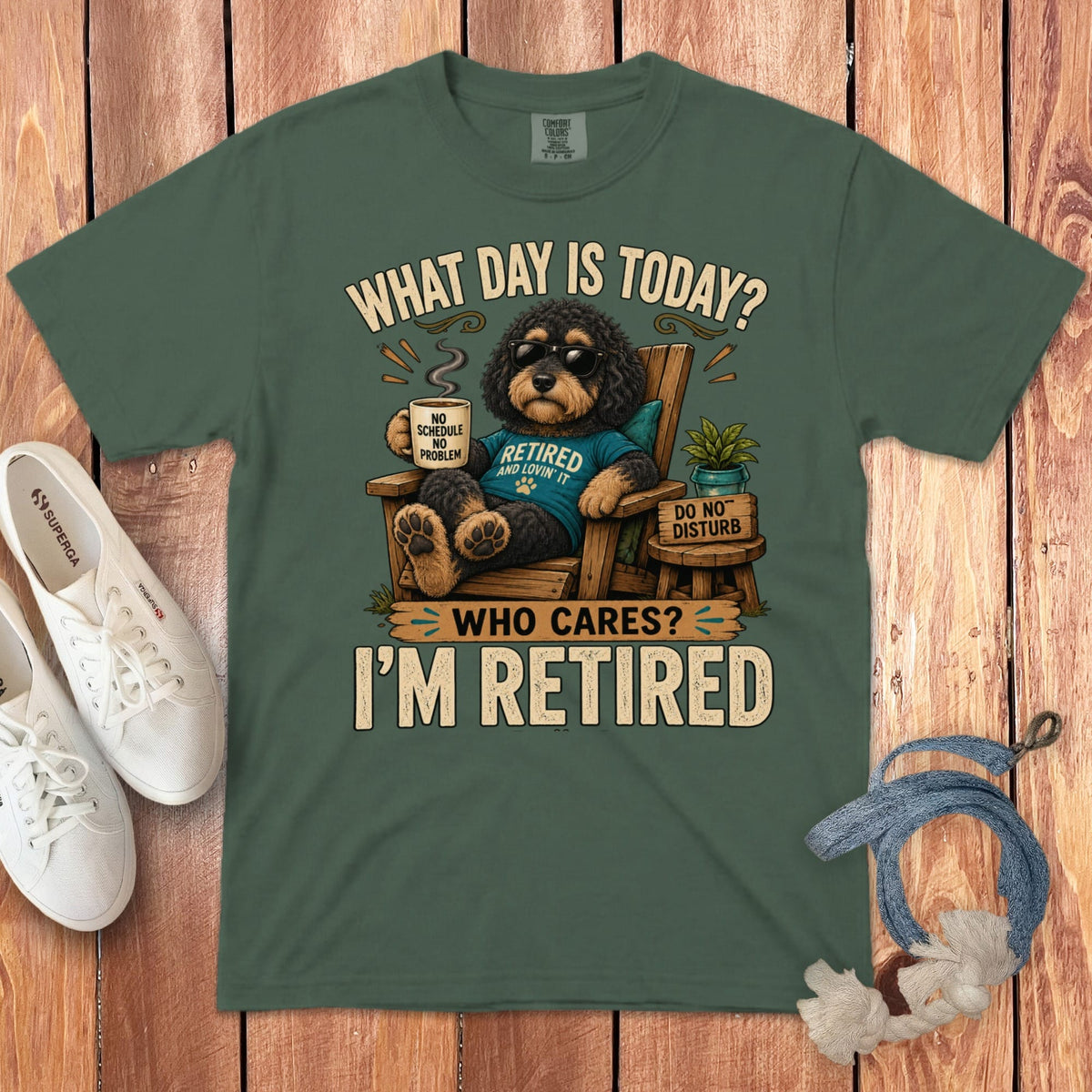 I'm Retired Phantom Goldendoodle Signature T-Shirt in Blue Spruce / S by Puppy Jo