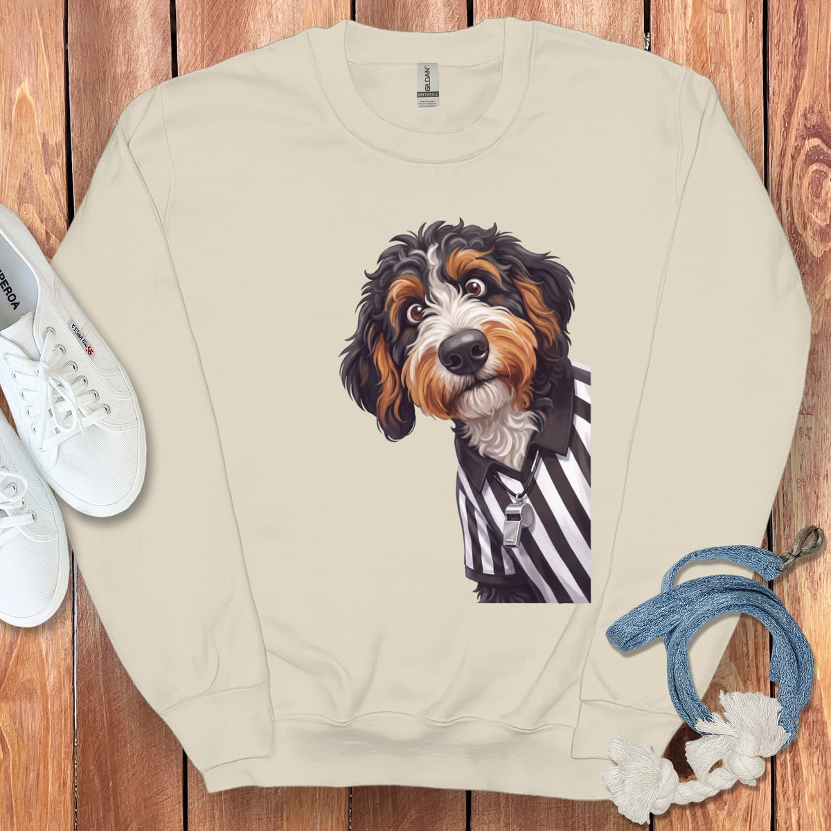 Bernedoodle Football Referee Sweatshirt in Sand / S by Puppy Jo