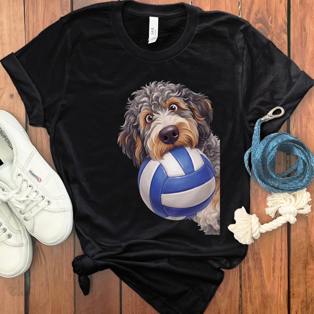 Aussiedoodle Volleyball T-Shirt in Black / S by Puppy Jo