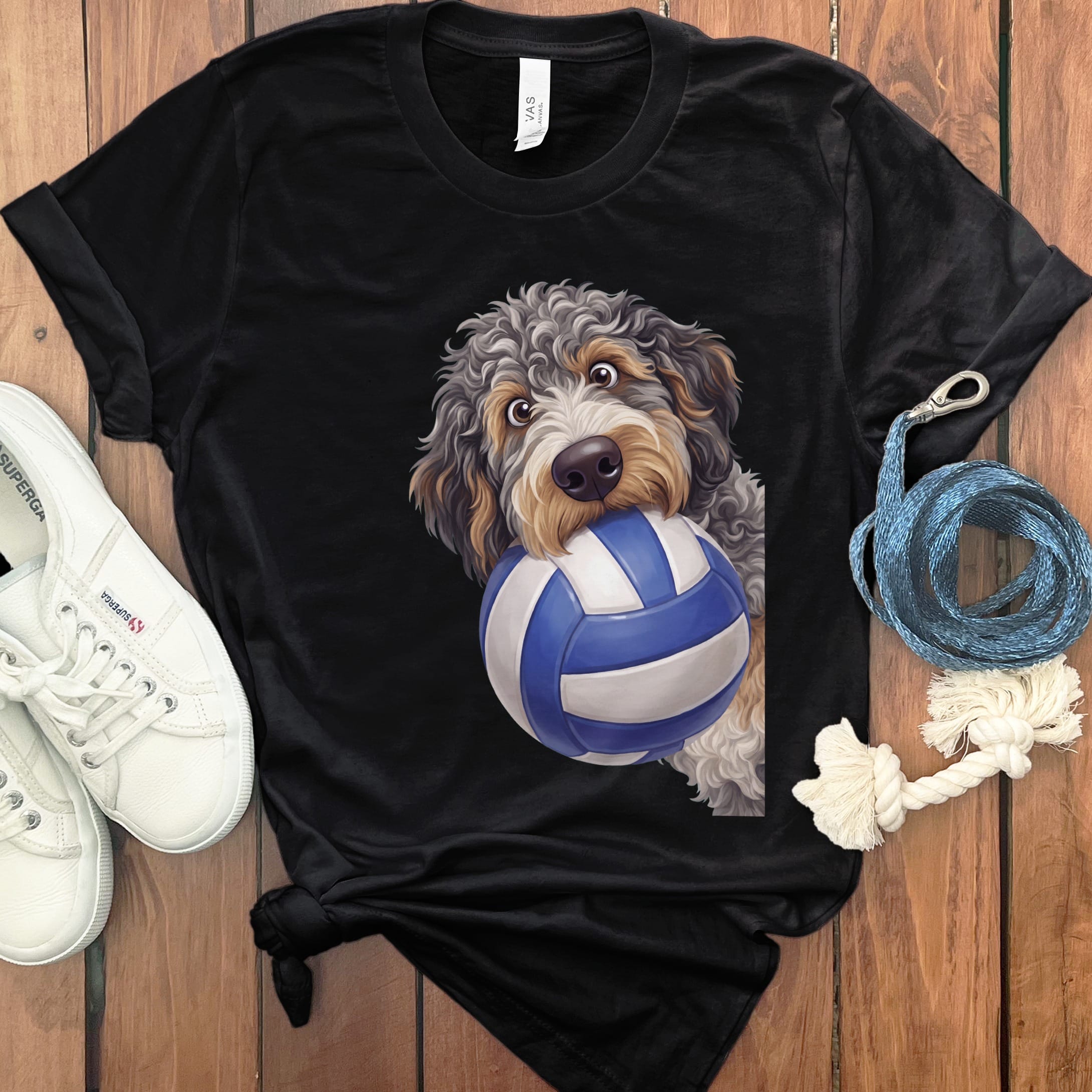 Aussiedoodle Volleyball T-Shirt in Black / S by Puppy Jo