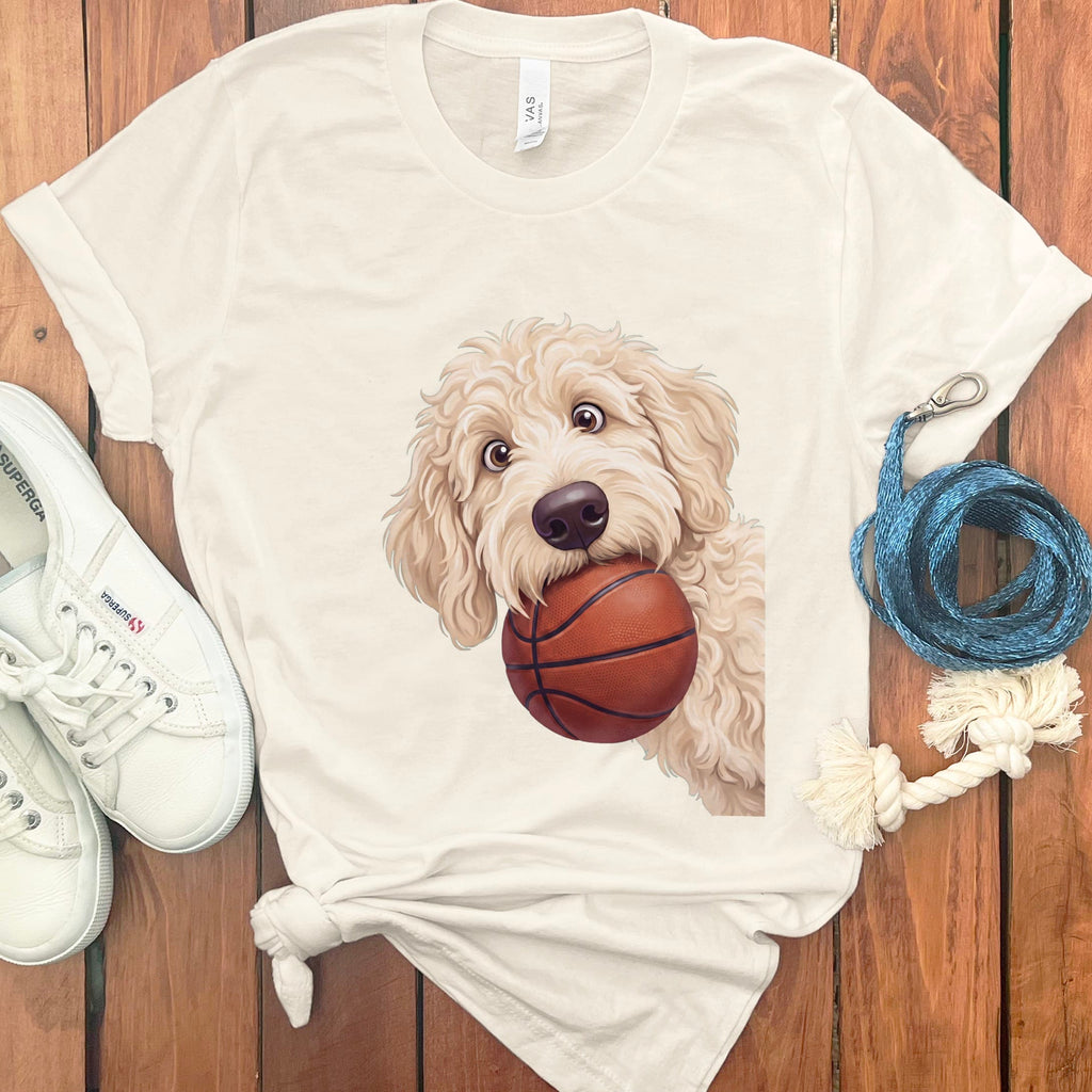 Cream Goldendoodle Basketball T-Shirt in Natural / S by Puppy Jo