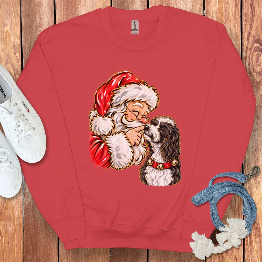Sheepadoodle Santa Kiss Sweatshirt in Red / S by Puppy Jo